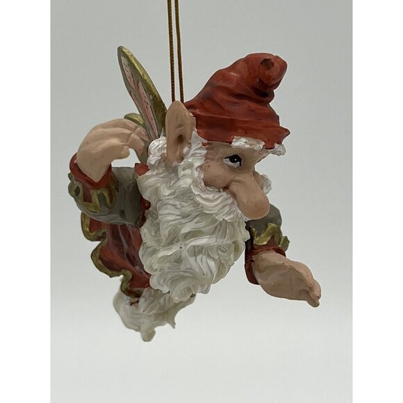 Santa Fairy Gnome Ornament, Very Detailed with Gold Trim, Red - Picture 1 of 7